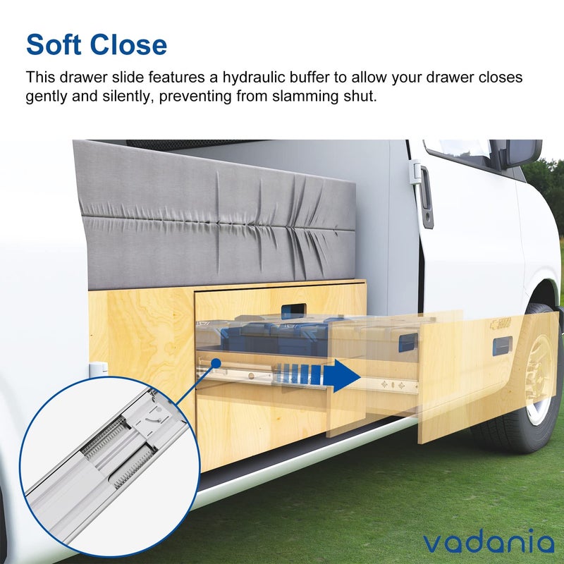 VADANIA 26" Soft Close Heavy Duty Drawer Slides, #VK2053, Up to 265lb Load Capacity, 3-Fold Full Extension, Ball Bearing, Side Mount, 1-Pair - Image 3